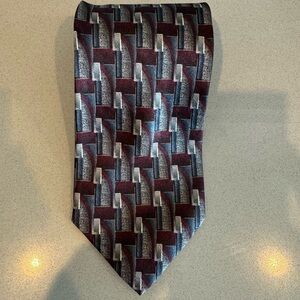 PRONTO UOMO Gray & Burgandy Silk Tie Geometric Pattern Formal